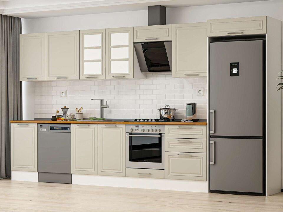 Alvinka 390X222 Cm Klasik Mebran Mutfak Dolabı Beyaz Beyaz Mb-E80S50S60-3