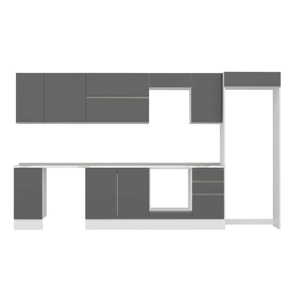 Alvinka 375X222 Cm High Gloss Mutfak Dolabı Mb-E90S40S45-2 High Gloss | Antrasit - Suntalam