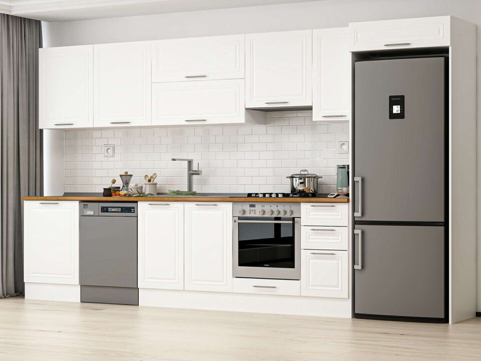 Alvinka 380X222 Cm Klasik Mebran Mutfak Dolabı Beyaz Beyaz Mb-E80S60S40-1