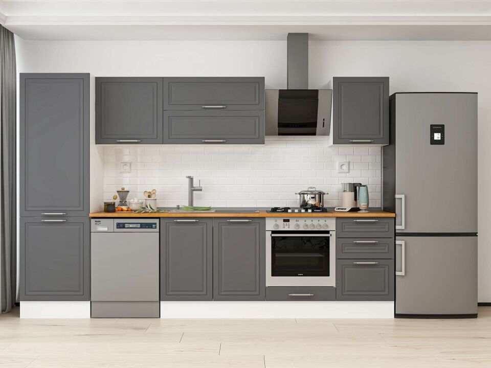 Alvinka 320X210 Cm Klasik Mebran Mutfak Dolabı Mb-E90B60S50-2 Mebran | Antrasit - Mdf