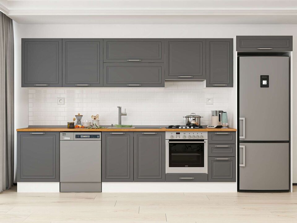 Alvinka 380X222 Cm Klasik Mebran Mutfak Dolabı Beyaz Beyaz Mb-E80S60S40-1