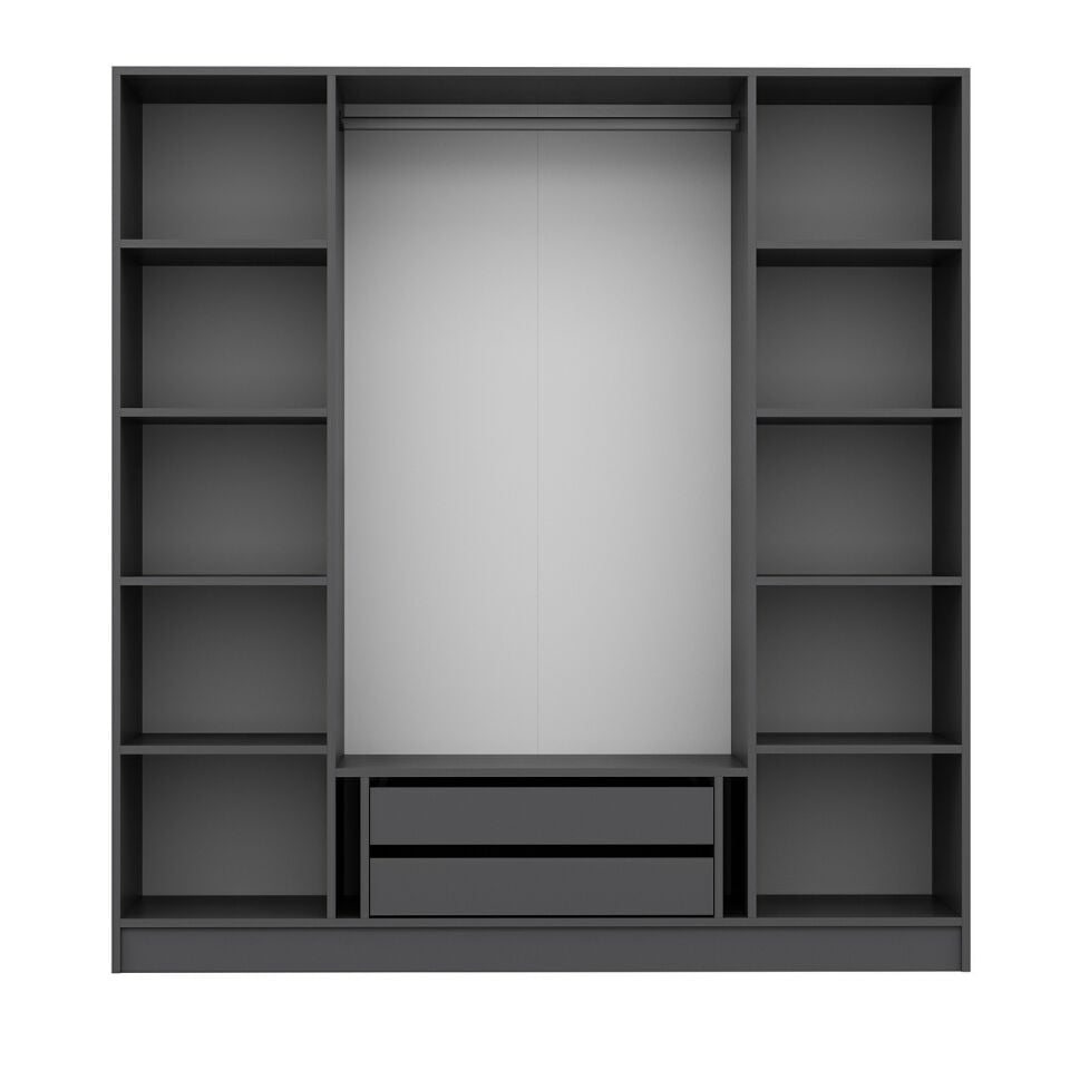 Nisa Plus 4 Kapaklı 2 Çekmece Dolap Antrasit Mebran Reflekte Cam