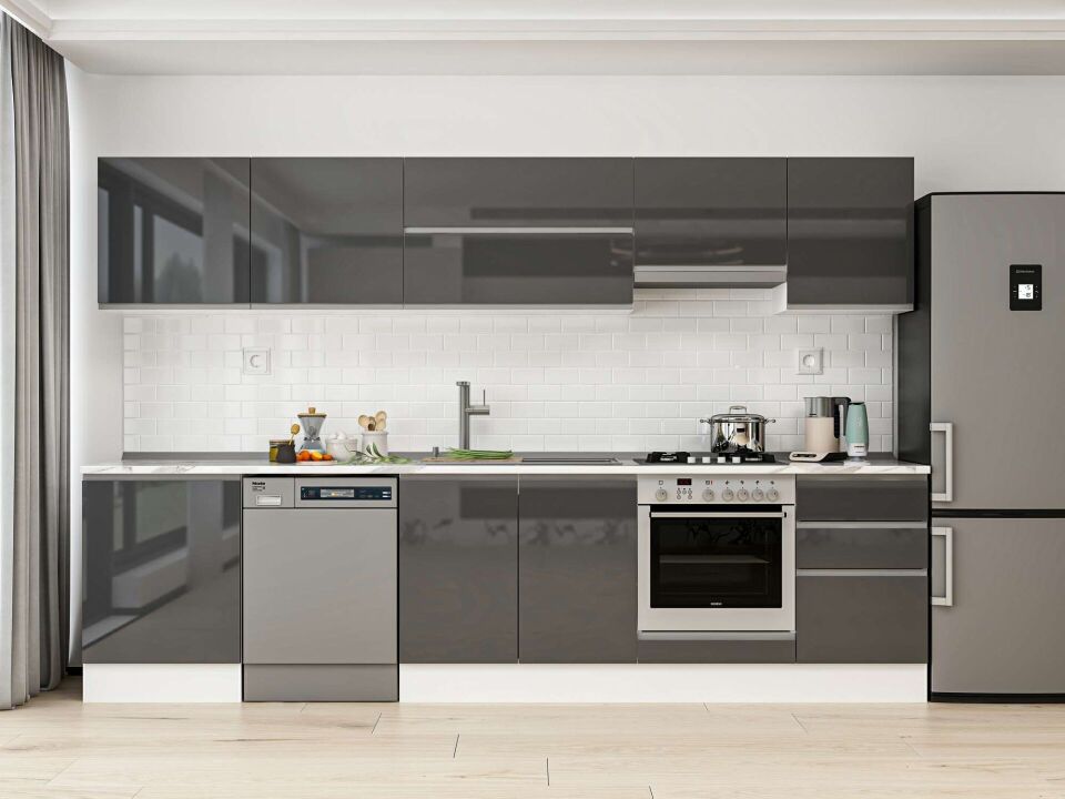 Alvinka 310X210 Cm High Gloss Mutfak Dolabı M-E80S60S50-1 High Gloss | Antrasit - Mdf