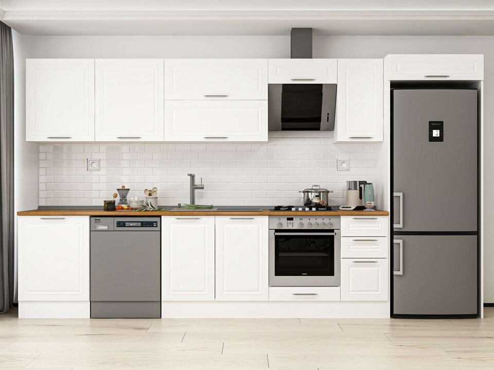 Alvinka 380X222 Cm Klasik Mebran Mutfak Dolabı Beyaz Beyaz Mb-E80S60S40-2