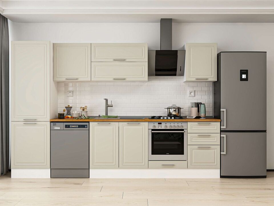 Alvinka 320X210 Cm Klasik Mebran Mutfak Dolabı Mb-E90B60S50-2 Mebran | Kumtaşı - Mdf