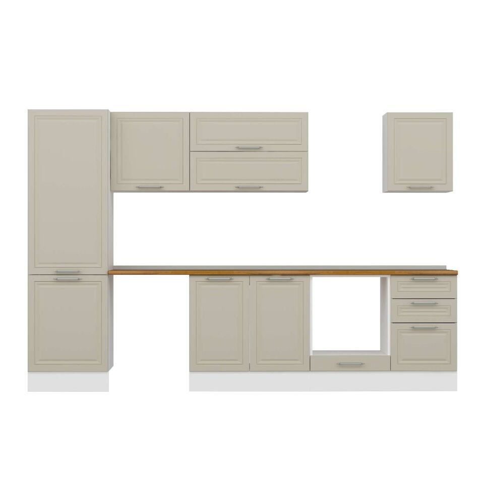Alvinka 320X210 Cm Klasik Mebran Mutfak Dolabı Mb-E90B60S50-2 Mebran | Kumtaşı - Mdf