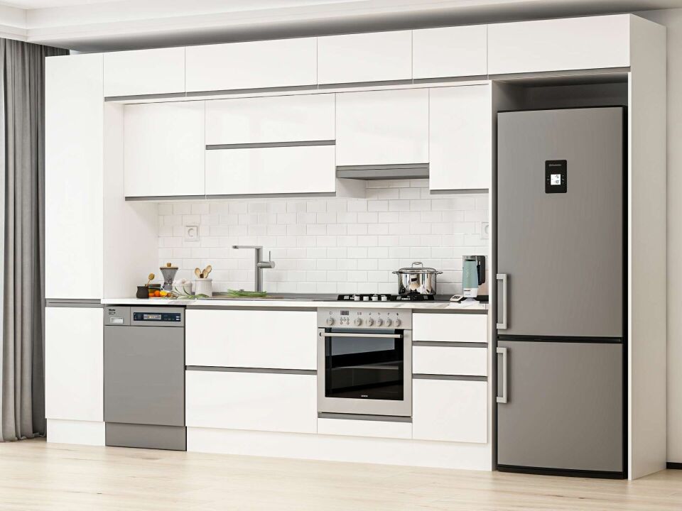 Alvinka 380X240 Cm High Gloss Mutfak Dolabı Mbb-E90B45S45-1 High Gloss | Beyaz - Suntalam