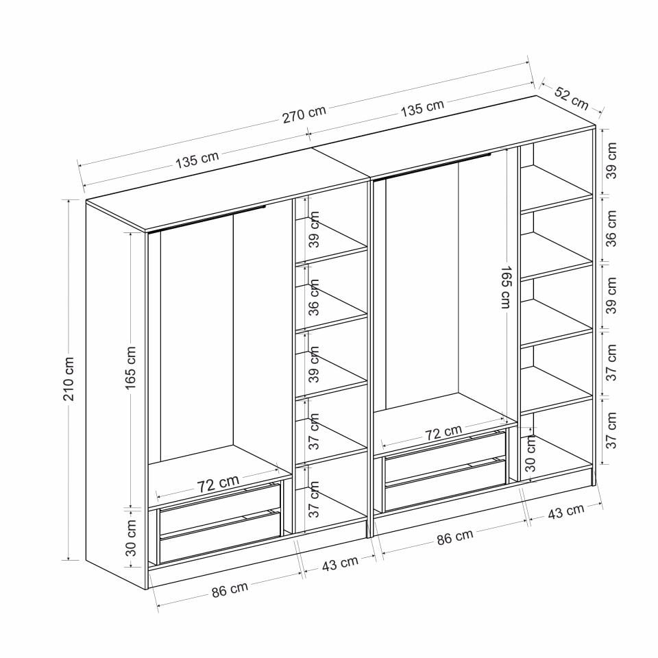 Nisa Plus 6 Kapaklı 4 Çekmece Dolap Antrasit Mebran Reflekte Cam