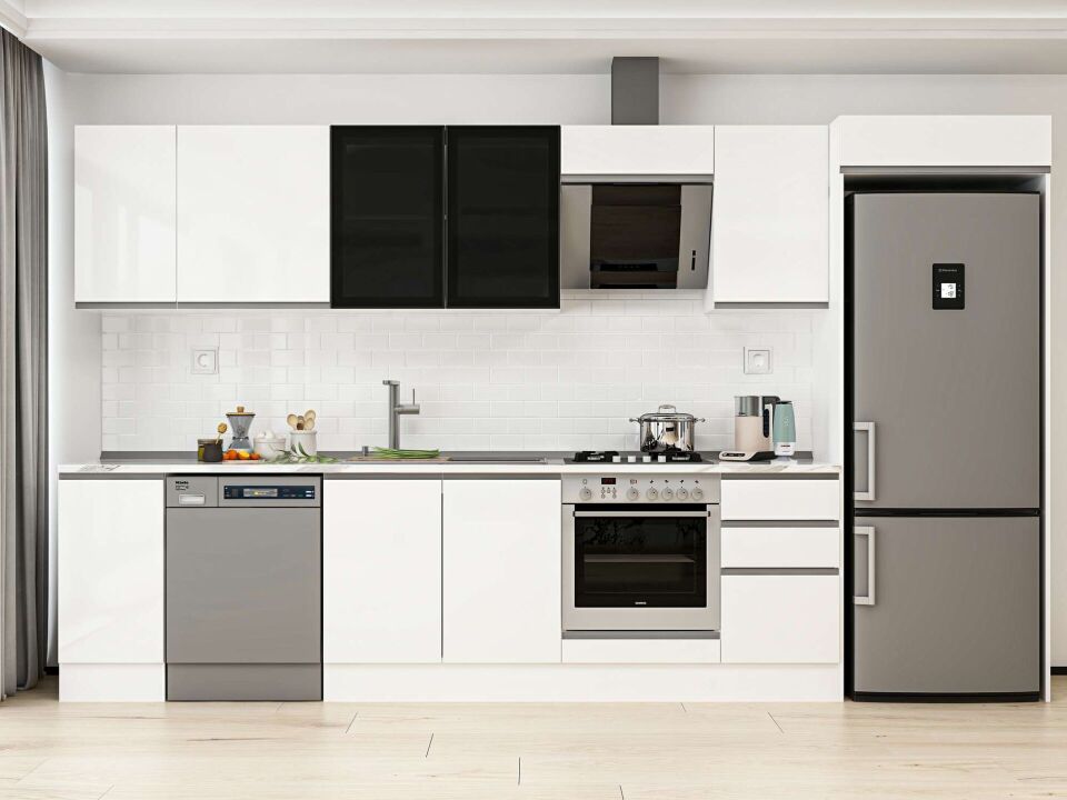 Alvinka 375X222 Cm High Gloss Mutfak Dolabı Mb-E90S40S45-3 High Gloss | Beyaz - Mdf