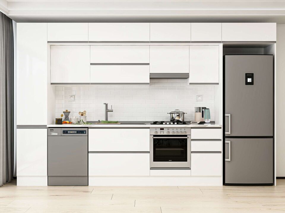 Alvinka 380X240 Cm High Gloss Mutfak Dolabı Mbb-E90B45S45-1 High Gloss | Beyaz - Mdf