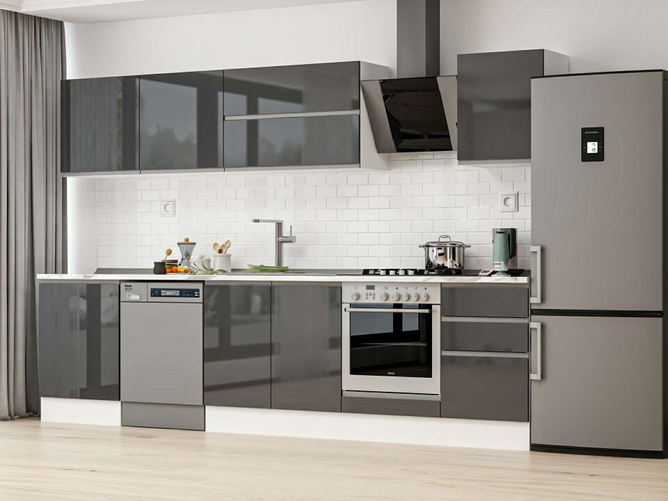 Alvinka 310X210 Cm High Gloss Mutfak Dolabı M-E80S60S50-2 High Gloss | Antrasit - Suntalam