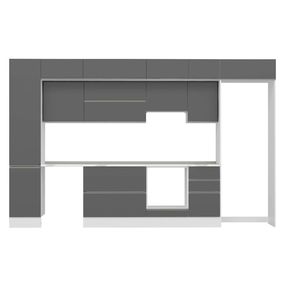 Alvinka 380X240 Cm High Gloss Mutfak Dolabı Mbb-E90B45S45-1 High Gloss | Antrasit - Suntalam