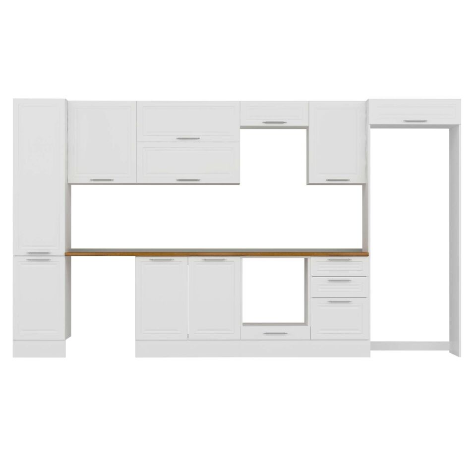 Alvinka 385X222 Cm Klasik Mebran Mutfak Dolabı Mbb-E90B45S50-2 Mebran | Beyaz - Suntalam