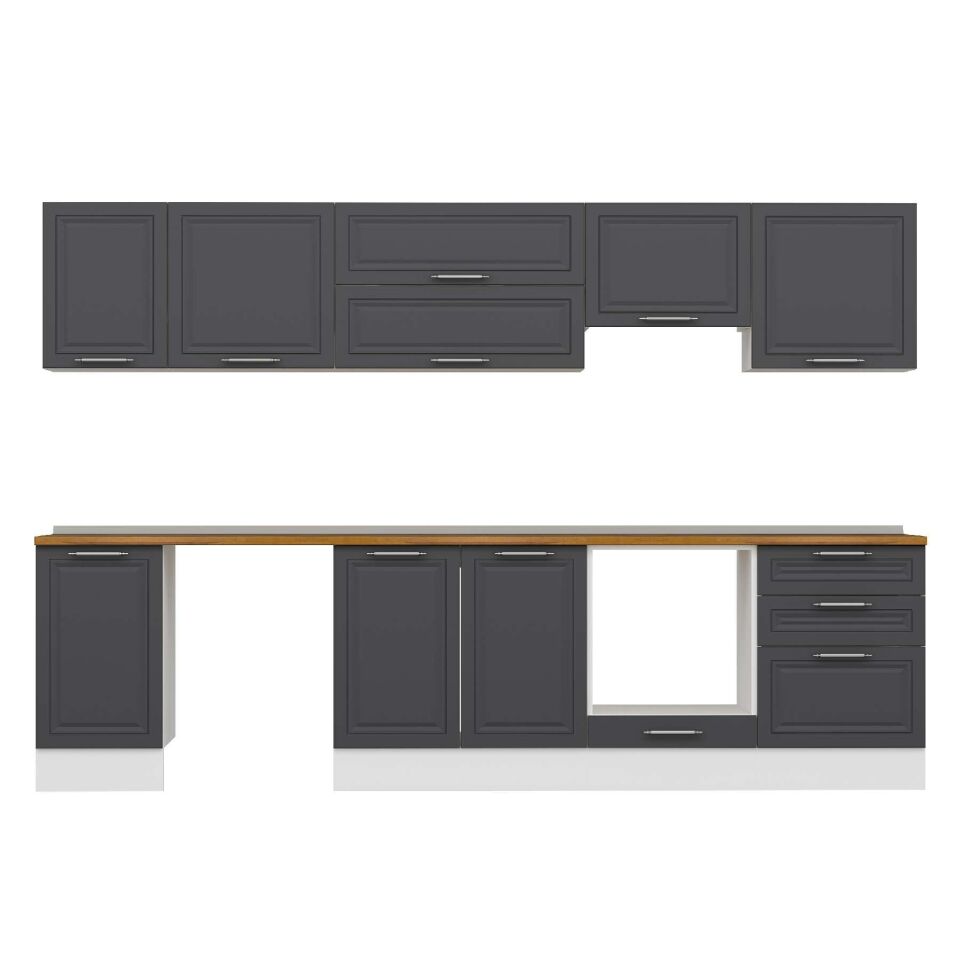 Alvinka 305X210 Cm Klasik Mebran Mutfak Dolabı M-E80S45S60-1 Mebran | Antrasit - Mdf