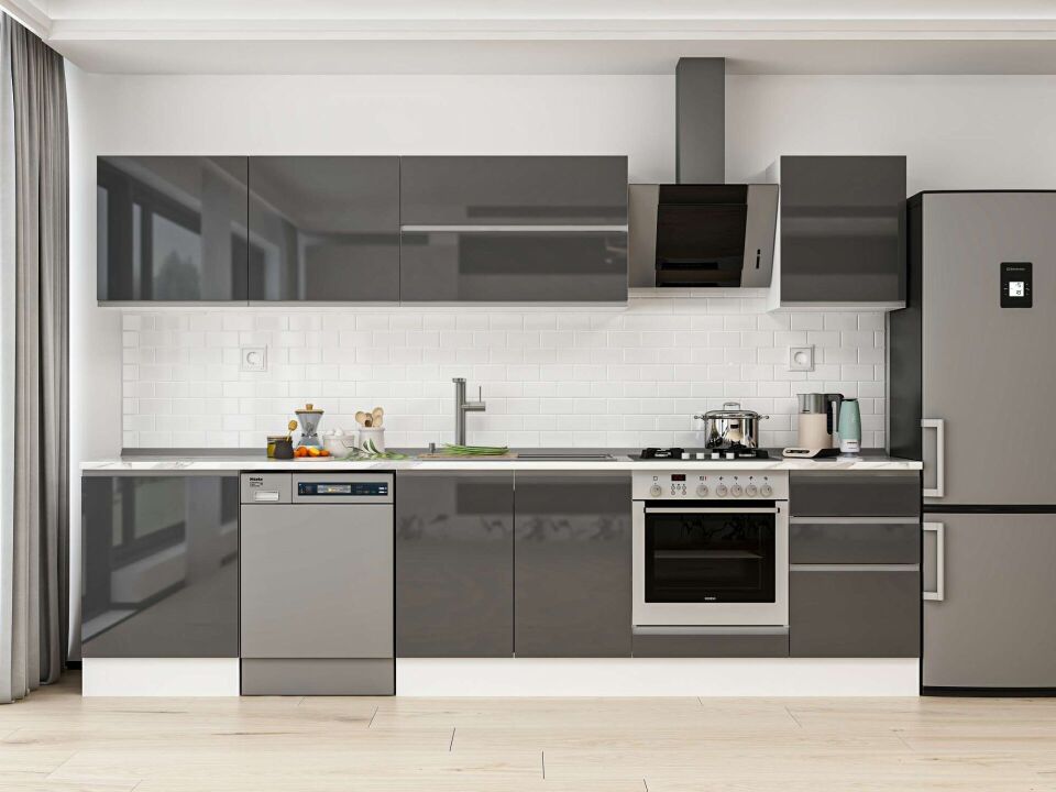 Alvinka 310X210 Cm High Gloss Mutfak Dolabı M-E80S60S50-2 High Gloss | Antrasit - Mdf