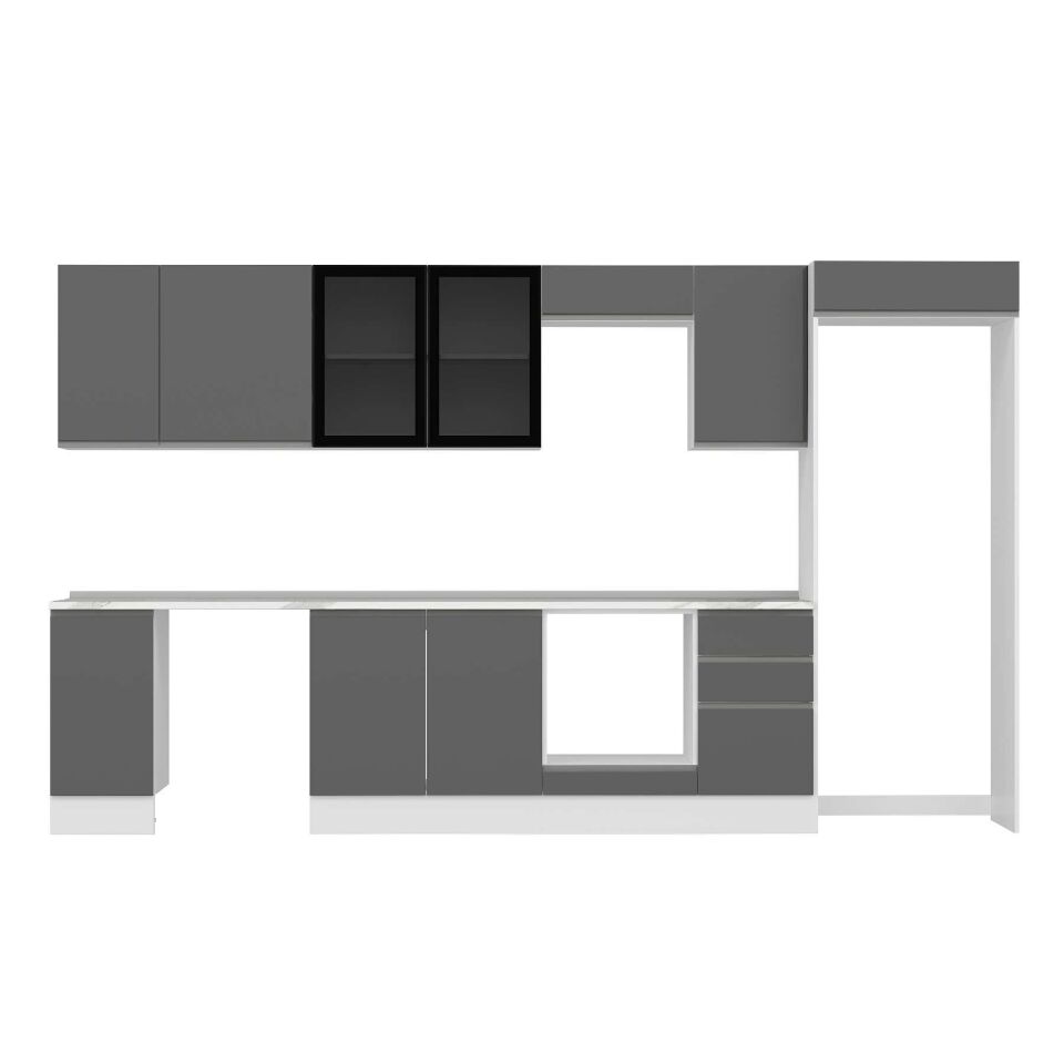Alvinka 375X222 Cm High Gloss Mutfak Dolabı Mb-E90S40S45-3 High Gloss | Antrasit - Mdf