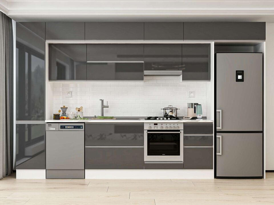 Alvinka 380X240 Cm High Gloss Mutfak Dolabı Mbb-E90B45S45-1 High Gloss | Antrasit - Mdf