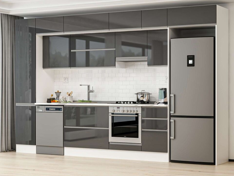 Alvinka 380X240 Cm High Gloss Mutfak Dolabı Mbb-E90B45S45-1 High Gloss | Antrasit - Mdf