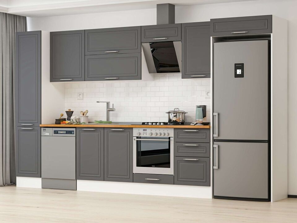 Alvinka 385X222 Cm Klasik Mebran Mutfak Dolabı Mbb-E90B45S50-2 Mebran | Antrasit - Suntalam