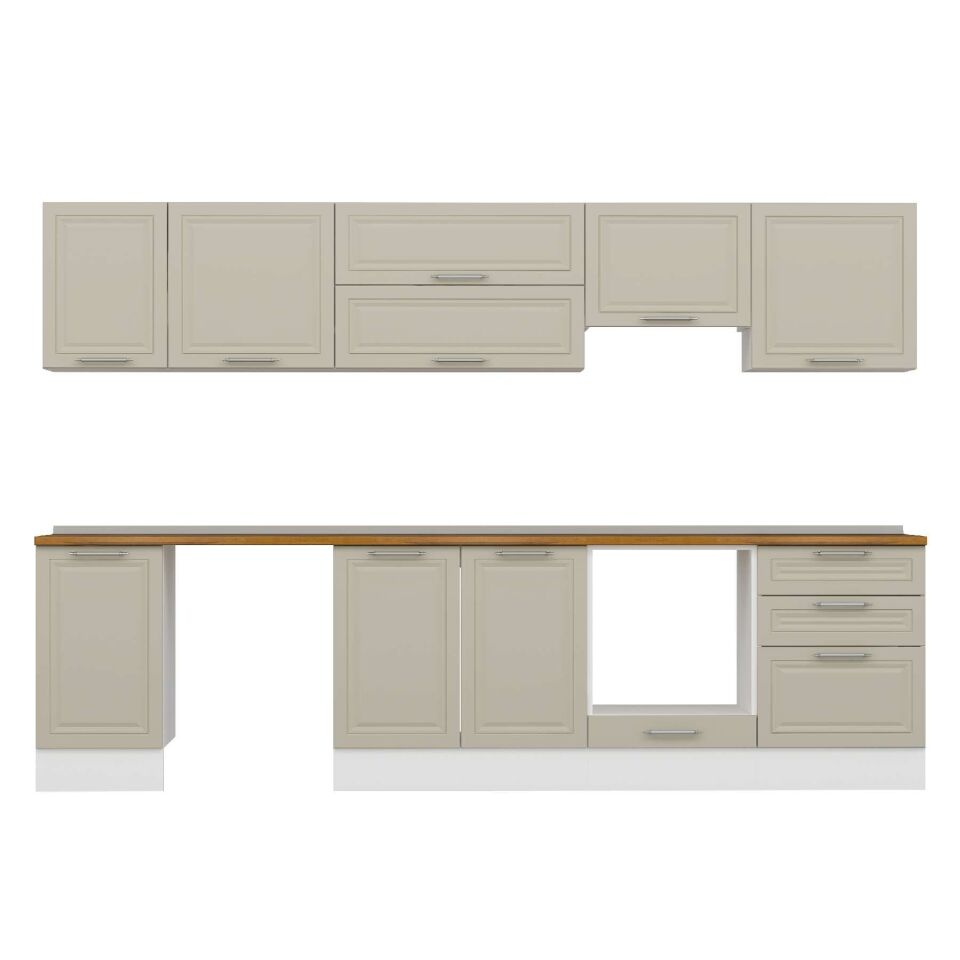 Alvinka 305X210 Cm Klasik Mebran Mutfak Dolabı M-E80S45S60-1 Mebran | Kumtaşı - Mdf