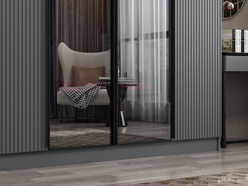 Nisa Plus 7 Kapaklı 4 Çekmece Dolap Antrasit Mebran Reflekte Cam