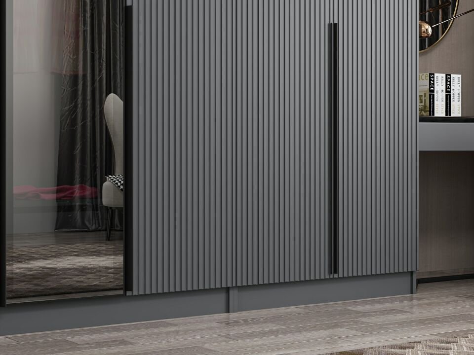 Nisa Plus 8 Kapaklı 2 Çekmece Dolap Antrasit Mebran Reflekte Cam