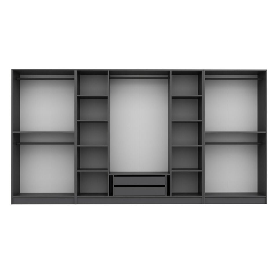 Nisa Plus 8 Kapaklı 2 Çekmece Dolap Antrasit Mebran Reflekte Cam