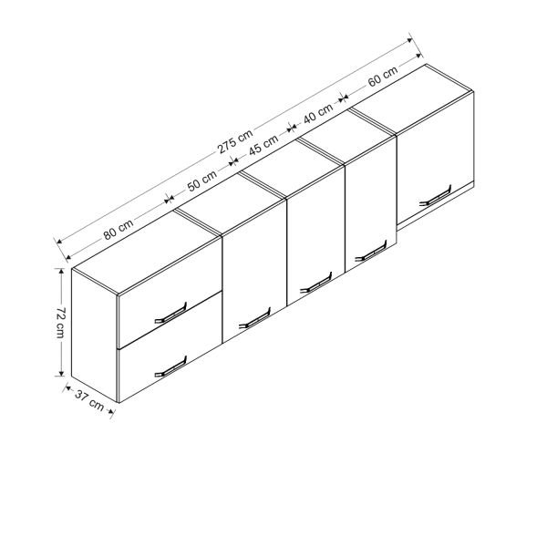 Minar 275 Cm Mutfak Dolabı Beyaz 275-B5-Üst Modül