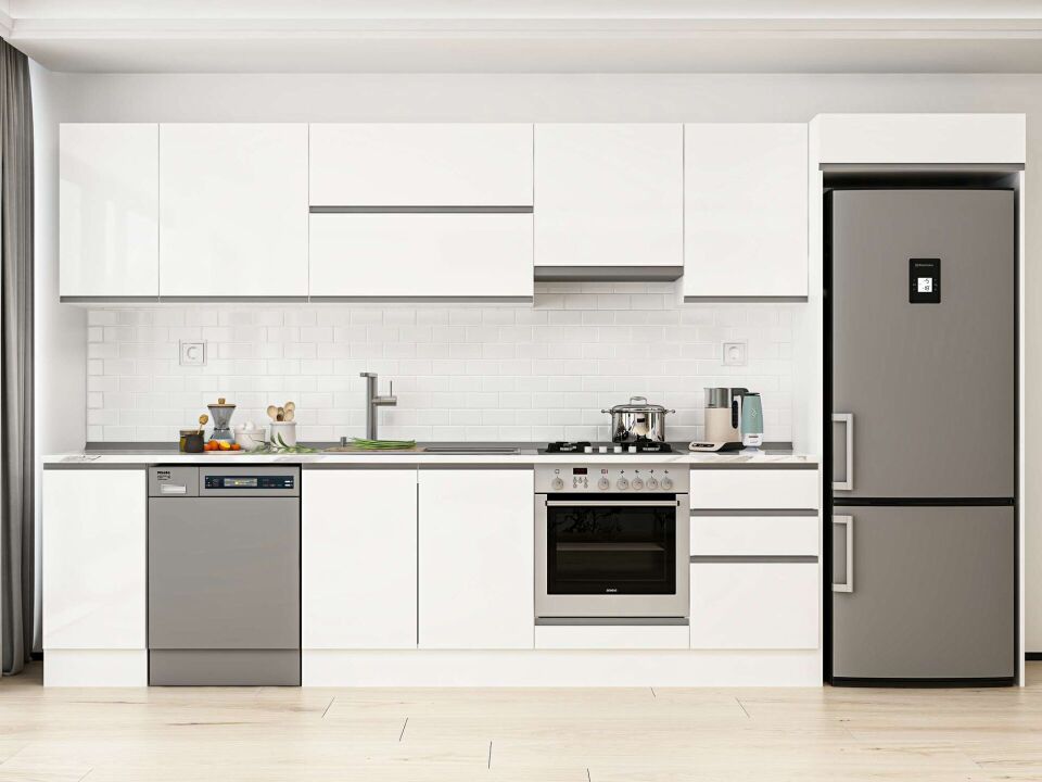 Alvinka 380X222 Cm High Gloss Mutfak Dolabı Mb-E90S40S50-1 High Gloss | Beyaz - Mdf