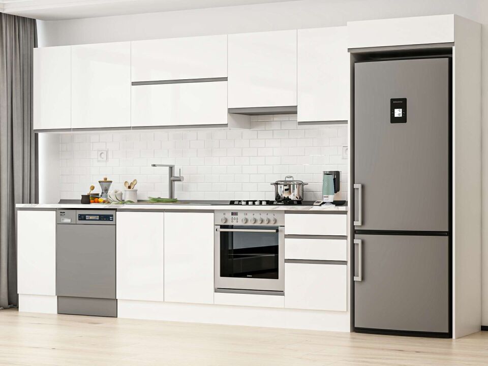 Alvinka 380X222 Cm High Gloss Mutfak Dolabı Mb-E90S40S50-1 High Gloss | Beyaz - Mdf