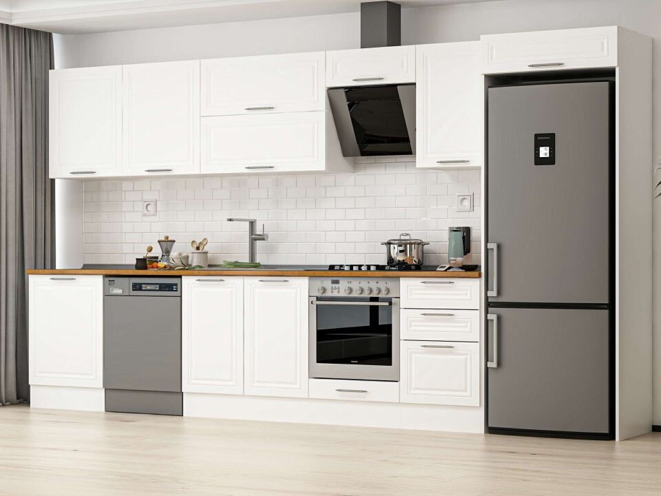 Alvinka 390X222 Cm Klasik Mebran Mutfak Dolabı Beyaz Beyaz Mb-E80S60S50-2