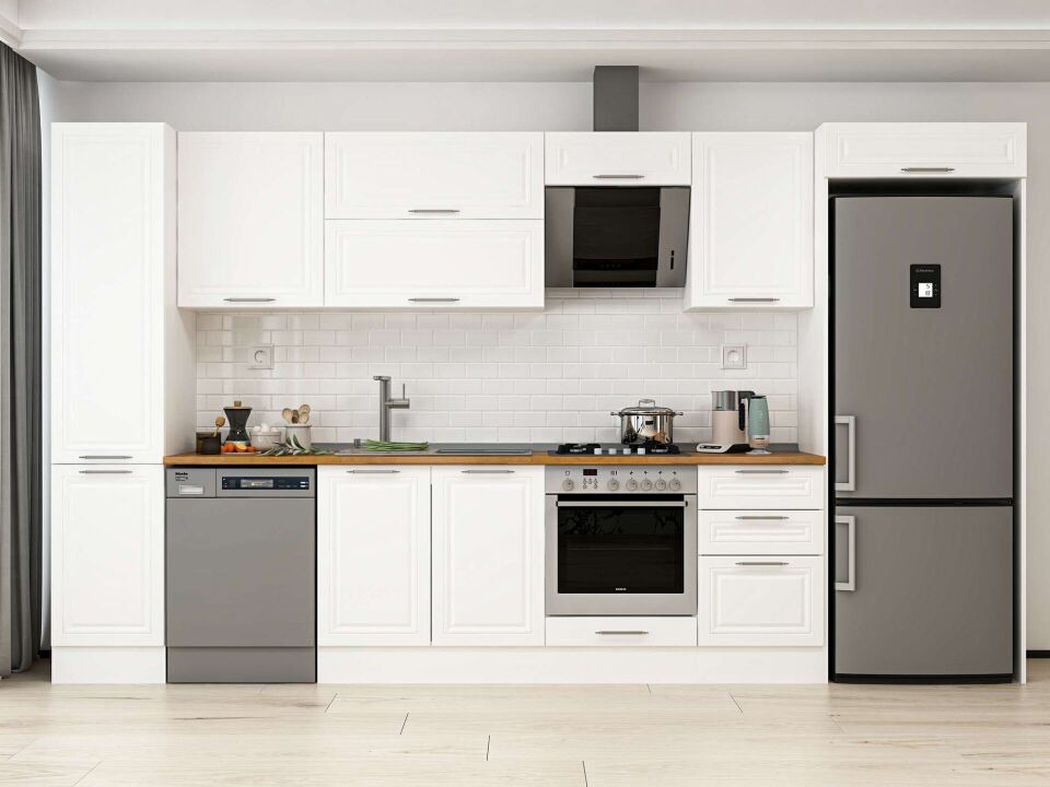 Alvinka 385X222 Cm Klasik Mebran Mutfak Dolabı Mbb-E90B45S50-2 Mebran | Beyaz - Mdf
