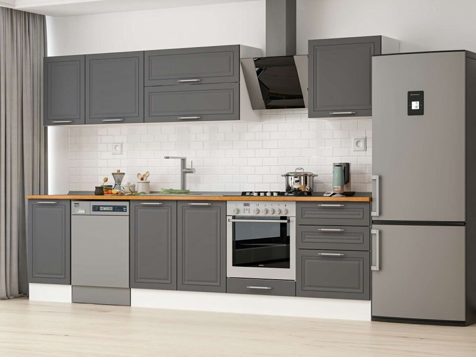 Alvinka 305X210 Cm Klasik Mebran Mutfak Dolabı M-E80S45S60-2 Mebran | Antrasit - Suntalam