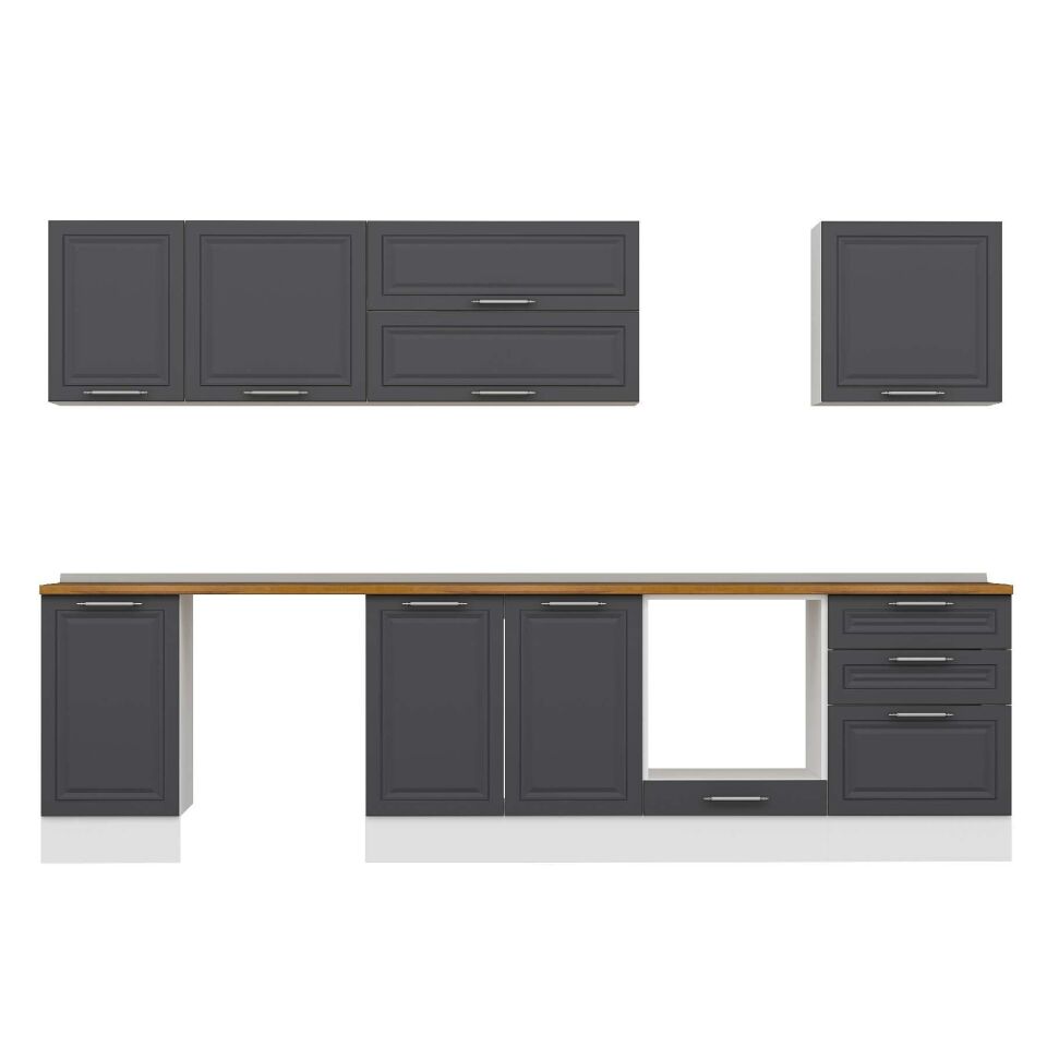 Alvinka 305X210 Cm Klasik Mebran Mutfak Dolabı M-E80S45S60-2 Mebran | Antrasit - Suntalam
