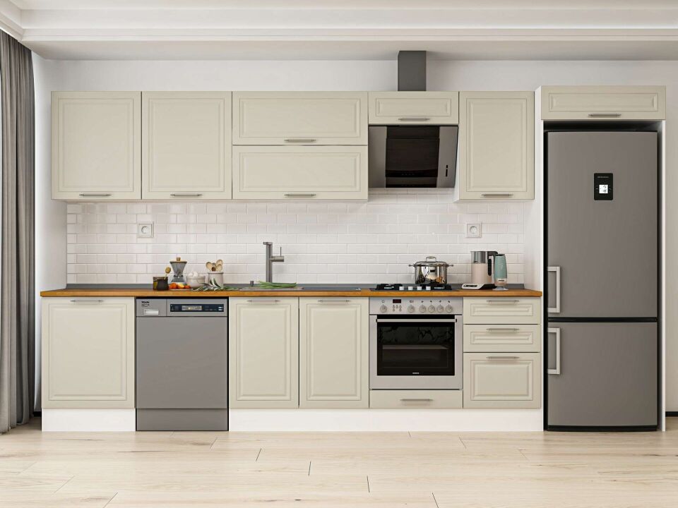 Alvinka 390X222 Cm Klasik Mebran Mutfak Dolabı Beyaz Beyaz Mb-E80S60S50-2