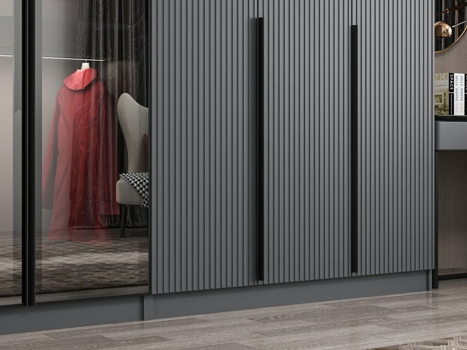 Nisa Plus 8 Kapaklı 4 Çekmece Dolap Antrasit Mebran Reflekte Cam