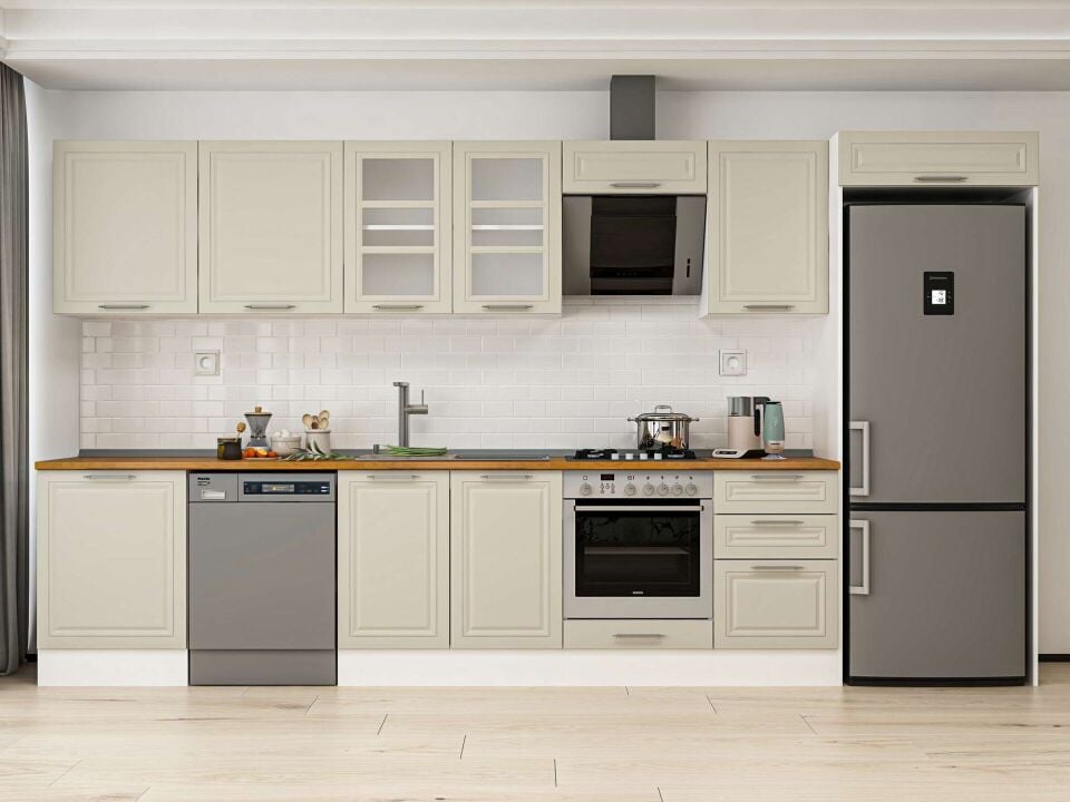Alvinka 390X222 Cm Klasik Mebran Mutfak Dolabı Beyaz Beyaz Mb-E80S60S50-3
