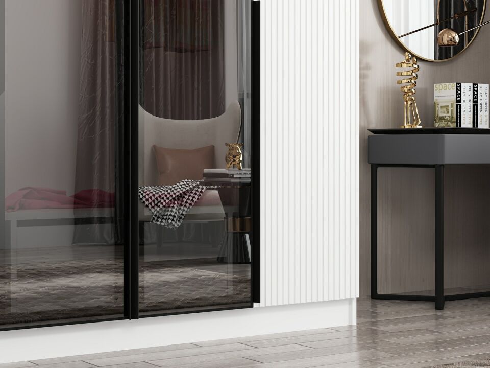 Nisa Plus 4 Kapaklı 2 Çekmece Dolap Beyaz Mebran Reflekte Cam