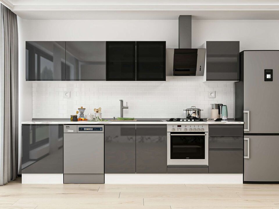 Alvinka 310X210 Cm High Gloss Mutfak Dolabı M-E80S60S50-3 High Gloss | Antrasit - Mdf