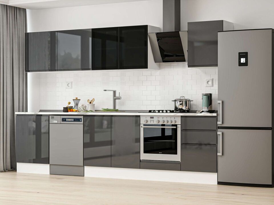 Alvinka 310X210 Cm High Gloss Mutfak Dolabı M-E80S60S50-3 High Gloss | Antrasit - Mdf