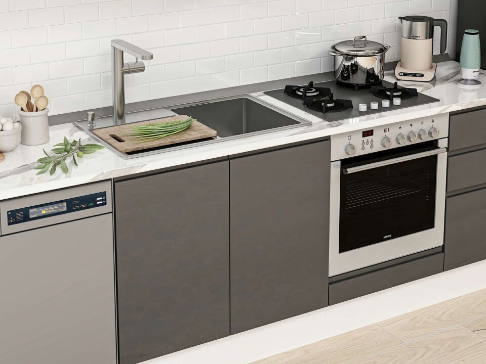 Alvinka 310X210 Cm High Gloss Mutfak Dolabı M-E80S60S50-3 High Gloss | Antrasit - Mdf