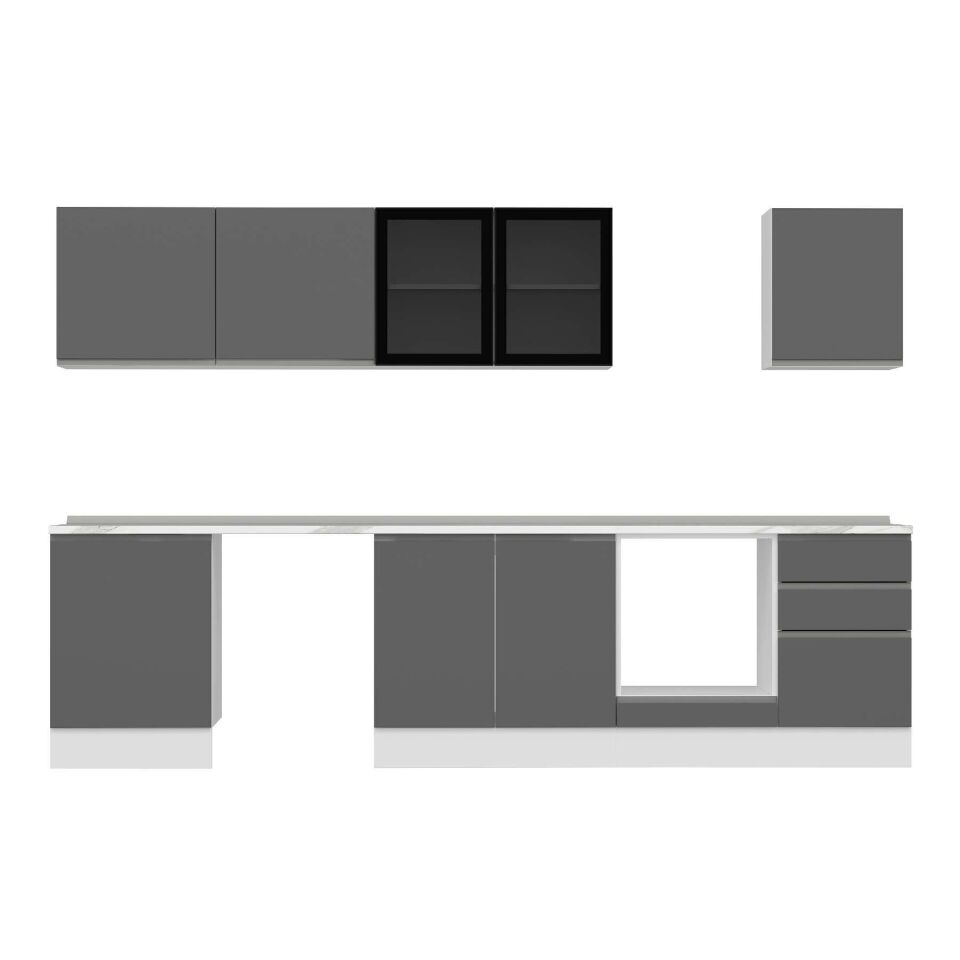 Alvinka 310X210 Cm High Gloss Mutfak Dolabı M-E80S60S50-3 High Gloss | Antrasit - Mdf