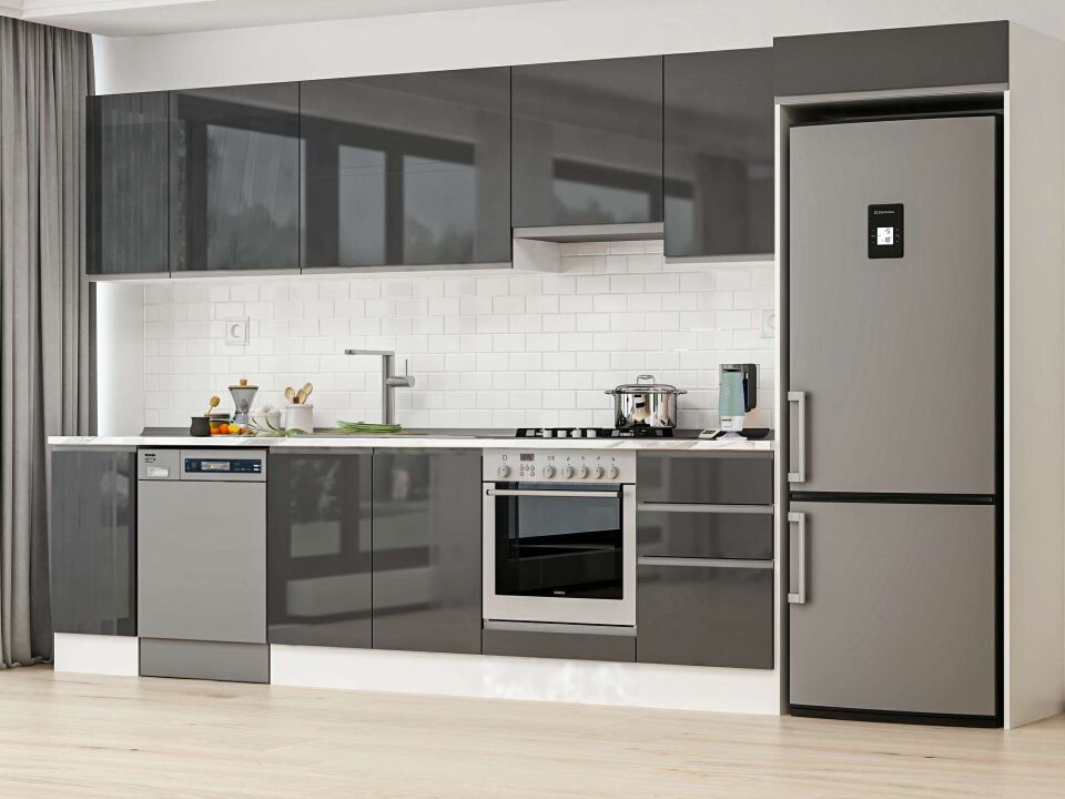 Alvinka 380X222 Cm High Gloss Mutfak Dolabı Mb-E90S40S50-1 High Gloss | Antrasit - Mdf