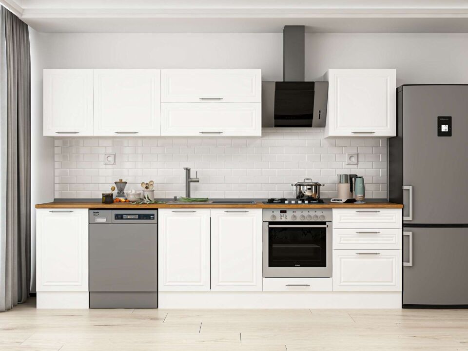 Alvinka 305X210 Cm Klasik Mebran Mutfak Dolabı M-E80S45S60-2 Mebran | Beyaz - Mdf