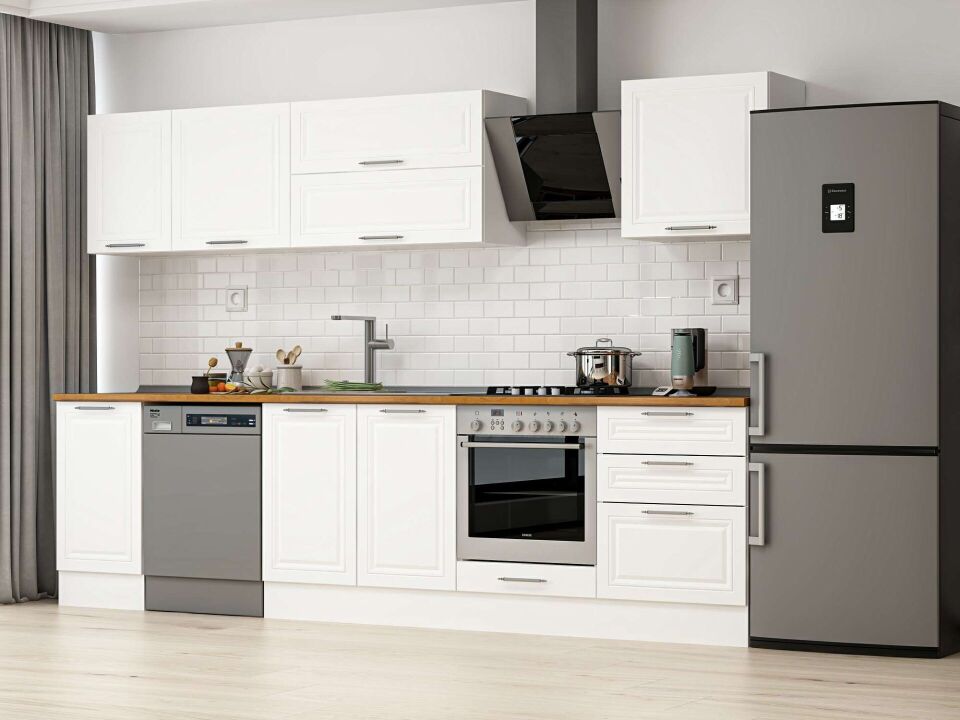 Alvinka 305X210 Cm Klasik Mebran Mutfak Dolabı M-E80S45S60-2 Mebran | Beyaz - Mdf