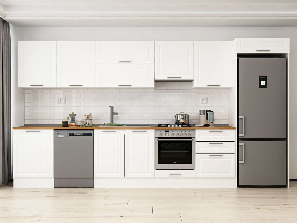 Alvinka 400X222 Cm Klasik Mebran Mutfak Dolabı Beyaz Beyaz Mb-E80S60S60-1