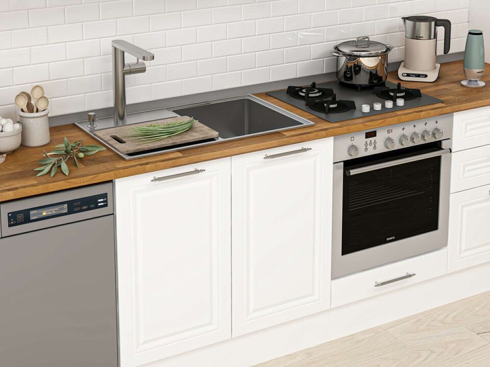 Alvinka 400X222 Cm Klasik Mebran Mutfak Dolabı Beyaz Beyaz Mb-E80S60S60-1