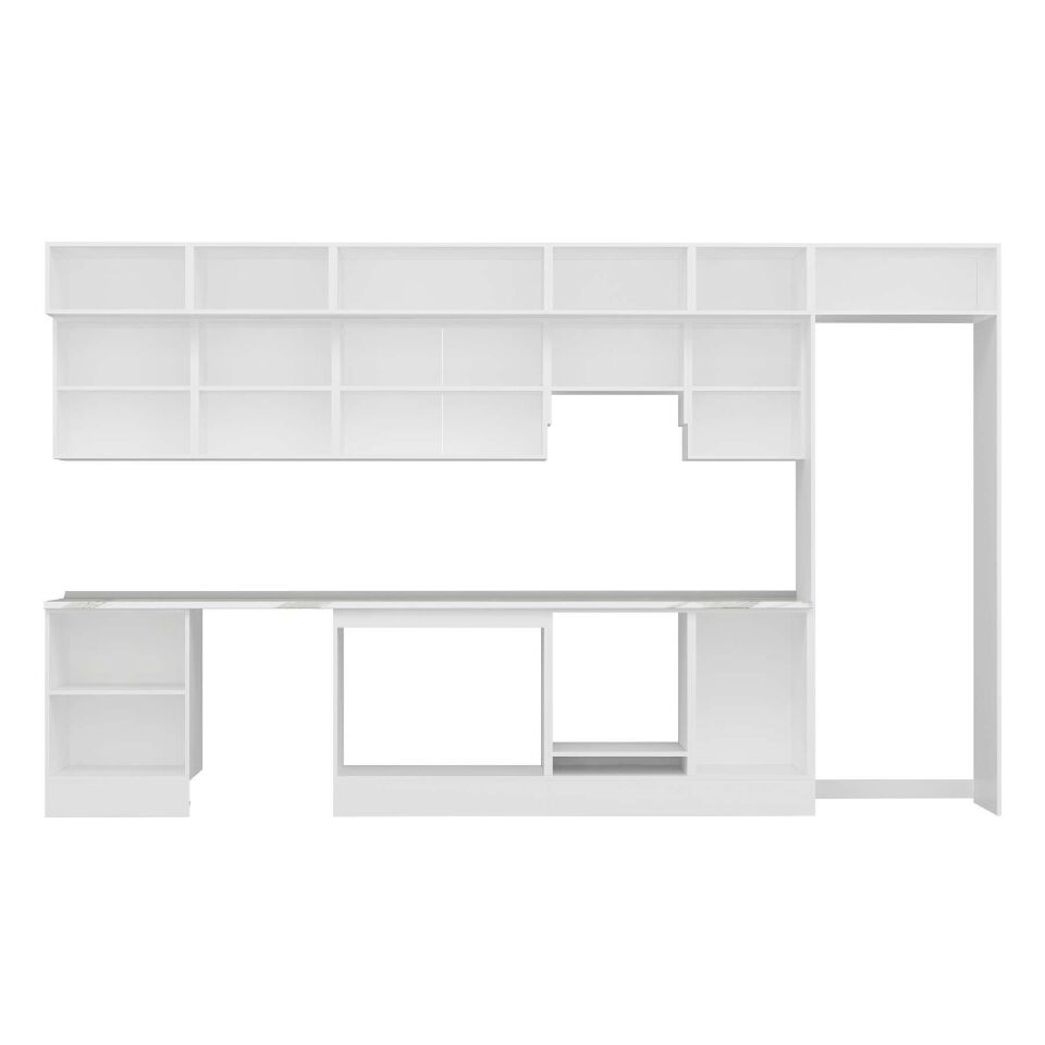 Alvinka 400X240 Cm Klasik Mebran Mutfak Dolabı Mb-E90S60S50-1 Mebran | Beyaz - Mdf