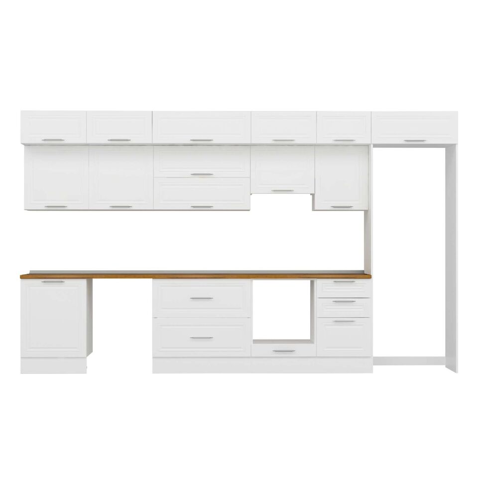 Alvinka 400X240 Cm Klasik Mebran Mutfak Dolabı Mb-E90S60S50-1 Mebran | Beyaz - Mdf