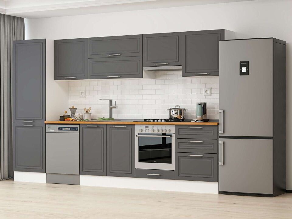 Alvinka 330X210 Cm Klasik Mebran Mutfak Dolabı Mb-E90B60S60-1 Mebran | Antrasit - Suntalam